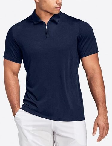 قمصان بولو Hiverlay للرجال بياقة بسحاب وأكمام طويلة وقصيرة قميص جولف كاجوال سريع الجفاف للتنس T Pique UPF 50+ in Kuwait