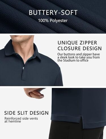 قمصان بولو Hiverlay للرجال بياقة بسحاب وأكمام طويلة وقصيرة قميص جولف كاجوال سريع الجفاف للتنس T Pique UPF 50+ in Kuwait