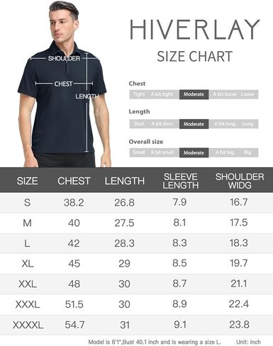 قمصان بولو Hiverlay للرجال بياقة بسحاب وأكمام طويلة وقصيرة قميص جولف كاجوال سريع الجفاف للتنس T Pique UPF 50+ in Kuwait