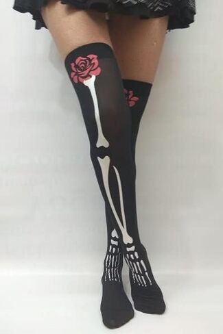 IHEOJAOC Halloween الهيكل العظمي ممرضة الجوارب Xray العظام والورود (أسود)، Xray Doctor طبيب الأسنان قلم رصاص جوارب طويلة للركبة هدايا مضحكة in Kuwait