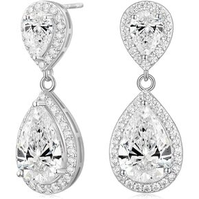 EAMTI Silver Dangle Earrings for Women Cubic Zirconia Teardrop Bridal Wedding Earrings 925 Sterling Silver Post Rhinestone Earring