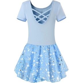 WYHDY Girls Ballet Leotards for Dance Hollow Crisscross Back Short Sleeve, Shiny Skirt in Saudi Arabia