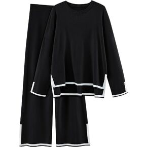 LILLUSORY 2 Piece Outfits for Women Fall Long Sleeve Sweater Set Top Sweat Suits 2023 Knit Pullover Lounge Sets