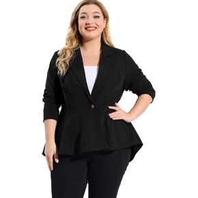 Agnes Orinda Women's Plus Size Blazer Ruffle V Neck Button Notch Panel 2023 Peplum Blazers