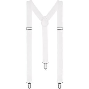 Boolavard Braces/Suspenders One Size Fully Adjustable Y Shaped with Strong Clips (White) in Saudi Arabia