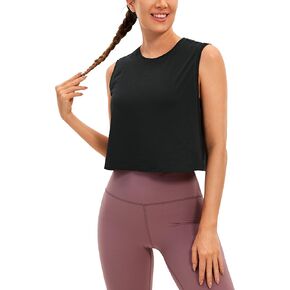 قمصان علوية قصيرة من القطن من CRZ YOGA Pima للنساء، قمصان رياضية بدون أكمام، قمصان يوجا فضفاضة in Kuwait