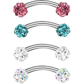 CABBE KALLO ثقب الحاجب 4 قطع 16 جرام من الفولاذ المقاوم للصدأ حلقات الحاجب المنحنية مع أحجار الراين الحديد الحاجب الدائري أقراط الجسم ثقب المجوهرات عدة للرجال والنساء in Kuwait