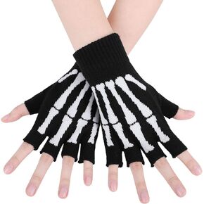 Simplicity Skeleton Gloves Fingerless Women Men Knitted Stretchy Skull Gloves