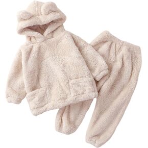 Arssm Girl Pants Sets Two Pieces Outfit Kids Bear Ear Fuzzy Fluffy Hoodie Sweatshirt with Fleece Sweatpants