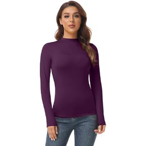 AUHEGN Women's Mock Turtleneck Tops Casual Slim Fitted Long Sleeve Base Layer Shirts