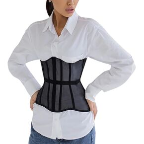 JUMISEE Women See Through Mesh Lace Up Corset Bustier Sexy Boned Wrap Bandage Tube Crop Top Waist Cincher Wide Belt