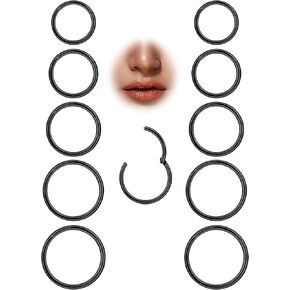 LOAYHOAY 10Pcs 20G Surgical Steel Nose Rings Hoops for Women Men Hinged Seamless Clicker Nose Hoops Cartilage Helix Tragus Daith Sleeper Earrings Hoop Hypoallergenic Nose Piercing Jewelry 6/7/8/9/10MM in Saudi Arabia