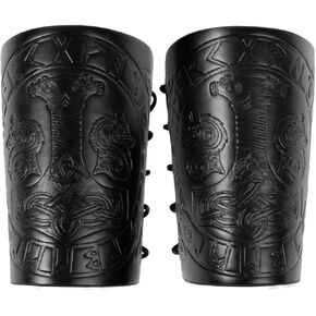 2 Pieces Viking Bracers, Mjolnir Embossed Arm Guards, Handcrafted Leather Arm Guards, Medieval Gauntlet Wristband in Saudi Arabia