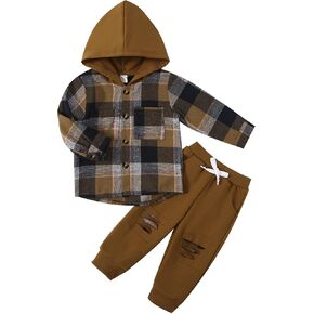 طفل رضيع الصبي الملابس الفانيلا منقوشة هوديي القمم + سراويل تقليدية الأولاد الخريف الشتاء وتتسابق 1-5T in Kuwait
