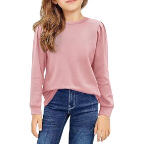 Girls Long Sleeve Shirts Kids Fashion Crewneck Tops Cute Fall Outfits 5-14 Years