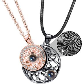 Couple Necklace Matching Sun and Moon Necklaces for Him and Her I Love You Necklace 100 Languages for Couples and Best Friends