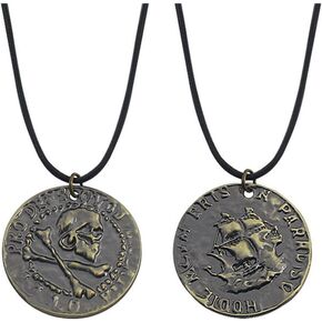 عقد بقلادة على شكل جمجمة منقوش بحُفر من البرونز العتيق، سلسلة جلدية سوداء in Kuwait