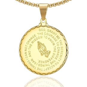 Fusamk Fashion Stainless Steel Prayer of Hand Medallion Pendant Lord's Prayer Necklace in Saudi Arabia