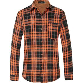 SSLR Flannel Shirts for Men, Long Sleeve Button Down Shirt Lightweight Plaid Brushed Casual