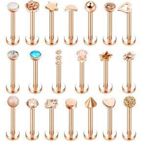 Subiceto 16G Stainless Steel Forward Helix Monroe Labret Lip Nose Studs for Men Women Tragus Cartilage Stud Earrings Cz Balls Heart Flower Medusa Piercings 20 Pcs