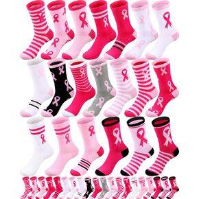 Taiyin 80 Pairs Breast Cancer Awareness Socks Pink Ribbon Crew Sock Bulk Women Cheer Accessories Gifts for Breast Cancer Awareness, 20 Styles in Saudi Arabia