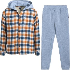 DNKY Boys' Pants Set - 2 Piece Sherpa Lined Plaid Flannel Shirt and Fleece Jogger Sweatpants - Clothing Set for Boys (4-12)
