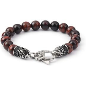 سوار عين النمر للرجال من Starmond : مشبك من الفولاذ المقاوم للصدأ مع تصميم جمجمة سوار خرز 10 مم in Kuwait