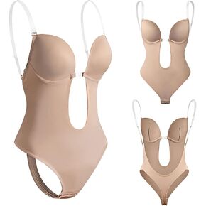 TAGVO Women's Bodysuits Plunge Deep V Neck Backless Body Shaper Underwear Seamless Thong, Clear Strap Shapewear for Women in Kuwait