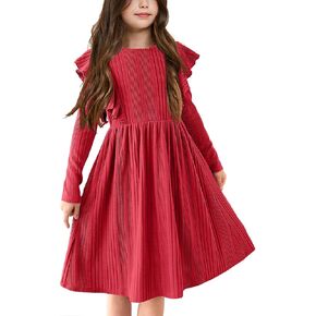 XUBA Girl's Sweater Dress Long Sleeve Casual Crew Neck Flowy Pullover Fall Dress 5-14Y