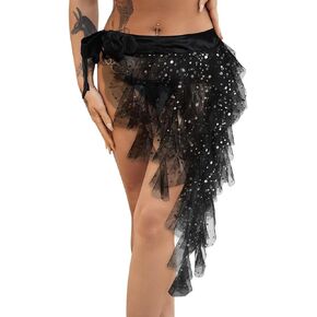 Kakaco Sequins Tie- on Bustle Tutu Layered Tulle Tutu Skirts Bandage Dance Tutu Rave Party Underskirt for Women and Girls