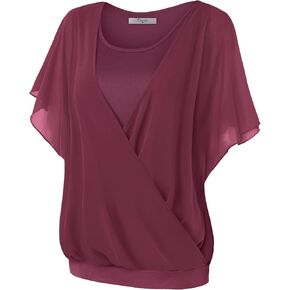 بلوزات شيفون ملفوفة من Cestyle للنساء بأكمام مكشكشة أنيقة وطبقات مزدوجة in Kuwait