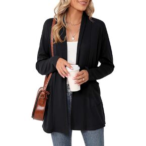 Micoson Women's Long Sleeve Open Front Cardigan Casual Loose Lightweight Cardigans with Pockets
