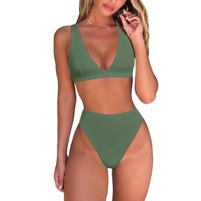 fatty tiger Womens High Waisted Thong Bikini Sets Sexy Brazilian Triangle Top Deep V Neck Two Piece Swimsuit Bathing Suits