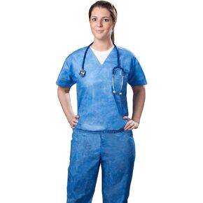 TRONEX 50 Pack Multilayer Spunbond Blue Disposable Scrub Shirts Unisex Blue Scrub Tops (2XL)