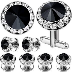 AMITER Mulit-Colors Crystal Cuff Links and Studs Set for Mens Tuxedo Shirt Wedding Accessories