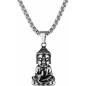 HZMAN Vintage Stainless Steel Tibetan Amitabha Buddha Pendant Mala Prayer Buddhist Necklace Lucky Amulet in Kuwait