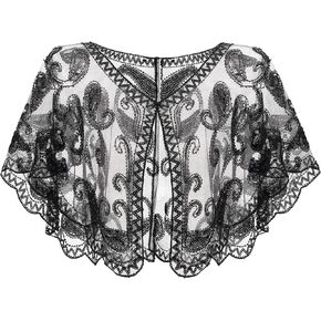 SWEETV Women's 1920s Flapper Shawl,Sequin Beaded Shawls and Wraps for Evening Dresses/Party/Wedding/Formal/Harlem night
