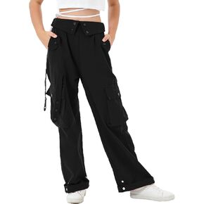 Girls Cargo Pants Wide Leg Loose Cargo Trousers with Pockets Streetwear Kids Pants 4-15 Years