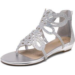 DREAM PAIRS Women's Jewel Rhinestones Design Ankle High Flat Sandals