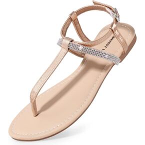Harvest Land Women's Sandals Dressy T Strap with Rhinestone Sparkly Wedding Flat Sandals Ankle Strap Summer Gladiator Fashion Shoes
