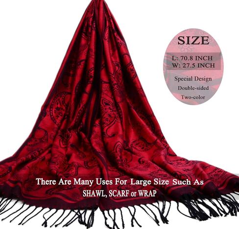 Women's Pashmina Shawl and Wrap Two Tone Ethnic Paisley Pattern Scarf 70.8'X27.5' in Kuwait