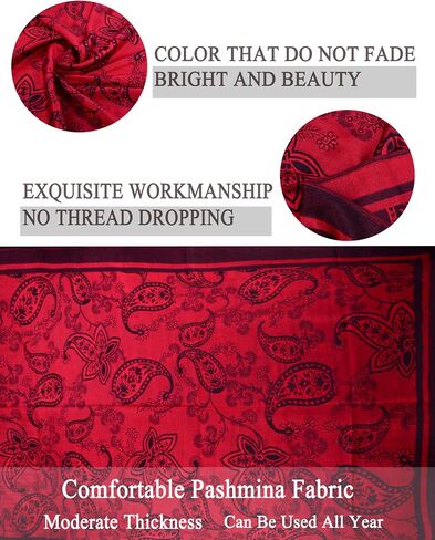 Women's Pashmina Shawl and Wrap Two Tone Ethnic Paisley Pattern Scarf 70.8'X27.5' in Kuwait
