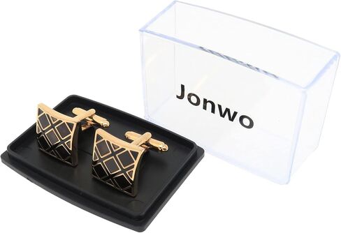 Jonwo Square Enamel Cufflinks for Men Gold Plated Square Patterns Men's Cuff Link Set for Wedding Shirt Party Business Birthday Anniversary Dress in Saudi Arabia