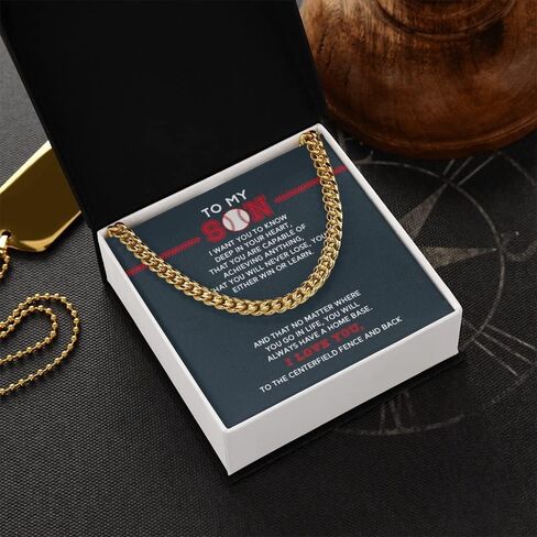Personalized Boys Baseball Necklace Gold To My Son From Mom, Baseball Chains For Boys, Pendant Gifts Dad Player, Inspiration Jewelry Gift For Christmas Cuban Link Chain Necklaces Present For Men Leonadora in Kuwait