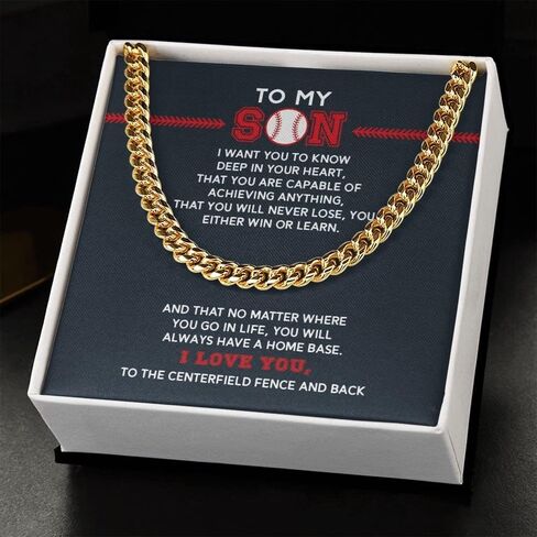 Personalized Boys Baseball Necklace Gold To My Son From Mom, Baseball Chains For Boys, Pendant Gifts Dad Player, Inspiration Jewelry Gift For Christmas Cuban Link Chain Necklaces Present For Men Leonadora in Kuwait
