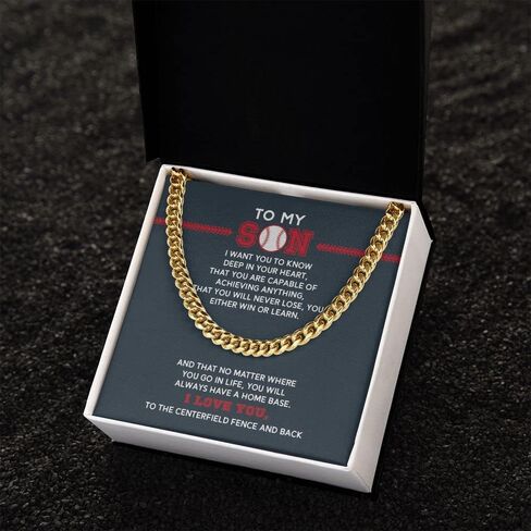 Personalized Boys Baseball Necklace Gold To My Son From Mom, Baseball Chains For Boys, Pendant Gifts Dad Player, Inspiration Jewelry Gift For Christmas Cuban Link Chain Necklaces Present For Men Leonadora in Kuwait