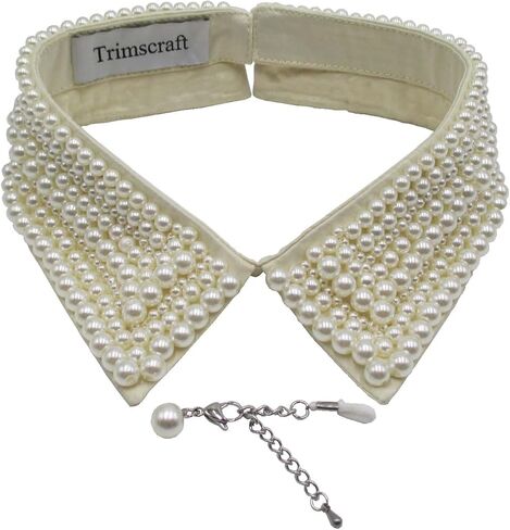 تريمس كرافت قلادة على شكل طوق مزين باللؤلؤ المقلد مع مريلة قابلة للفصل مع سلسلة تمديد اكسسوار ملابس للنساء، لؤلؤي، لؤلؤ, لؤلؤة, لؤلؤة in Kuwait