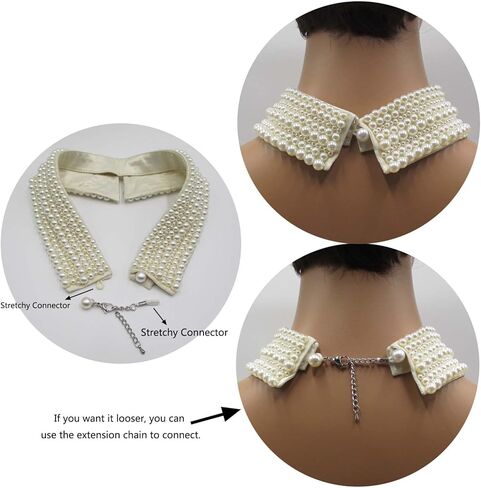 تريمس كرافت قلادة على شكل طوق مزين باللؤلؤ المقلد مع مريلة قابلة للفصل مع سلسلة تمديد اكسسوار ملابس للنساء، لؤلؤي، لؤلؤ, لؤلؤة, لؤلؤة in Kuwait