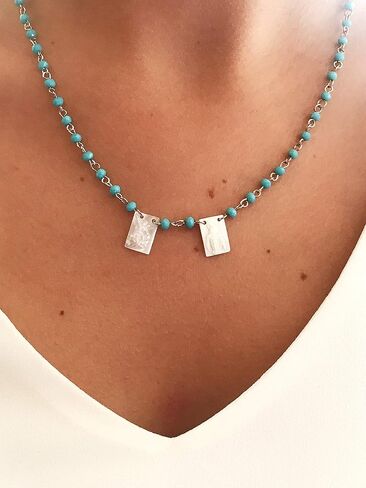 LESLIE BOULES Catholic Scapular Necklace 18 Inches Length Turquoise Crystal Beads Chain in Saudi Arabia