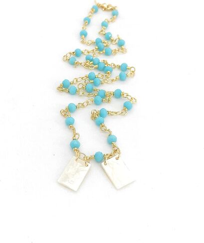 LESLIE BOULES Catholic Scapular Necklace 18 Inches Length Turquoise Crystal Beads Chain in Saudi Arabia